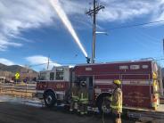 Fire engine spraying water