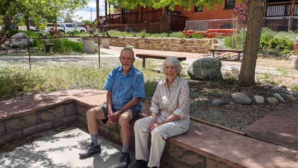 Bob Grether and Bea Strawn in the SteamPlant Sculpture Garden
