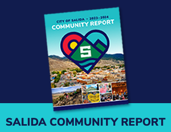 Cover image of the 2023-2024 Community Report document with the words "Salida Community Report"