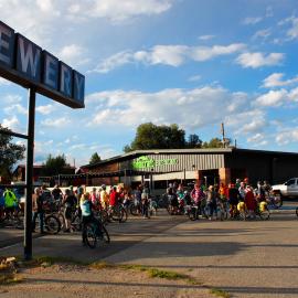 Bikes and people outside Soulcraft Brewing in Salida